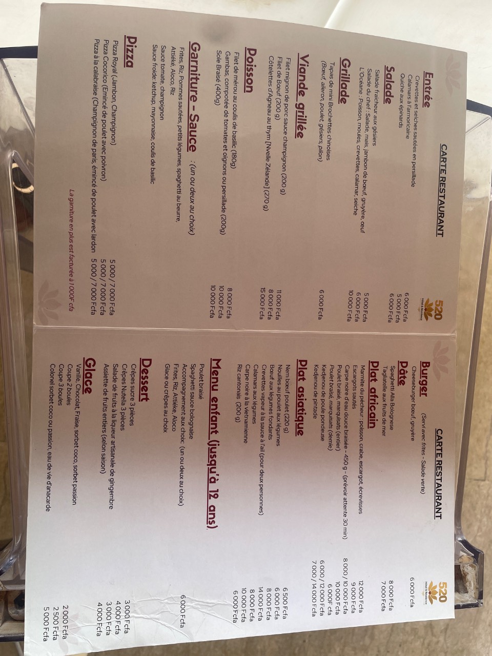 Menu de Le menu du jour